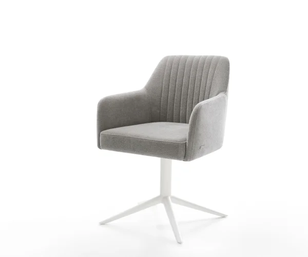Drehstuhl Greg-Flex Strukturstoff Soft Grau Fußkreuz Weiß 360° drehbar Wippfunktion Taschenfederkern