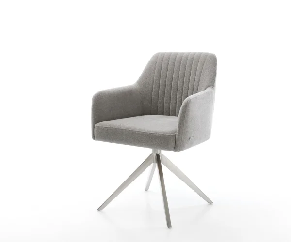 Drehstuhl Greg-Flex Strukturstoff Soft Grau Kreuzgestell breit Edelstahl 360° drehbar Wippfunktion Taschenfederkern