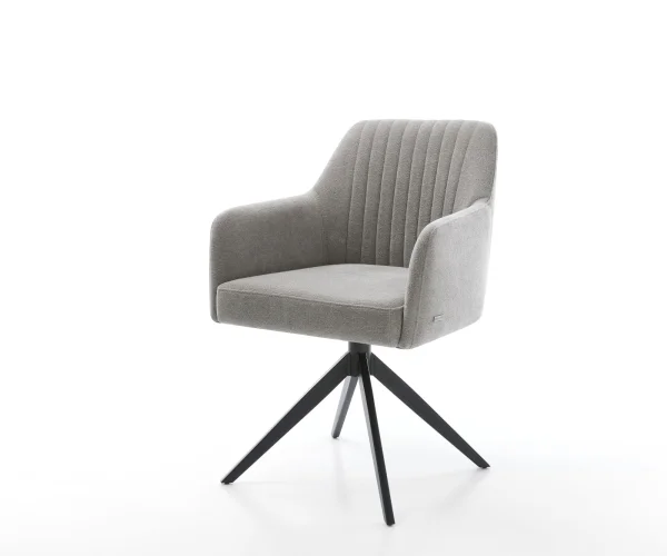 Drehstuhl Greg-Flex Strukturstoff Soft Grau Kreuzgestell breit Schwarz 360° drehbar Wippfunktion Taschenfederkern