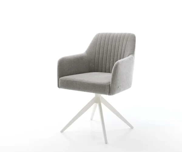 Drehstuhl Greg-Flex Strukturstoff Soft Grau Kreuzgestell breit Weiß 360° drehbar Wippfunktion Taschenfederkern