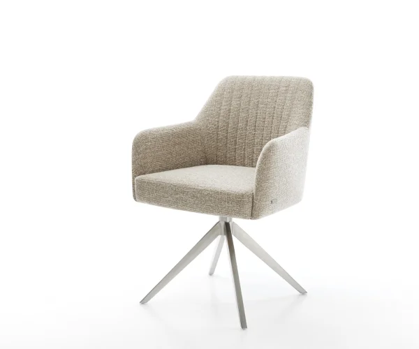 Drehstuhl Greg-Flex Webstoff Soft Beige Kreuzgestell breit Edelstahl 360° drehbar Wippfunktion Taschenfederkern