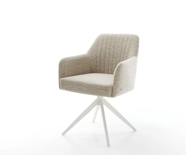 Drehstuhl Greg-Flex Webstoff Soft Beige Kreuzgestell breit Weiß 360° drehbar Wippfunktion Taschenfederkern