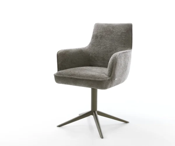 Drehstuhl Heira-Flex mit Armlehnen Bouclé Soft Schlamm Fußkreuz Effektfinish Titan 360° drehbar Wippfunktion Taschenfederkern