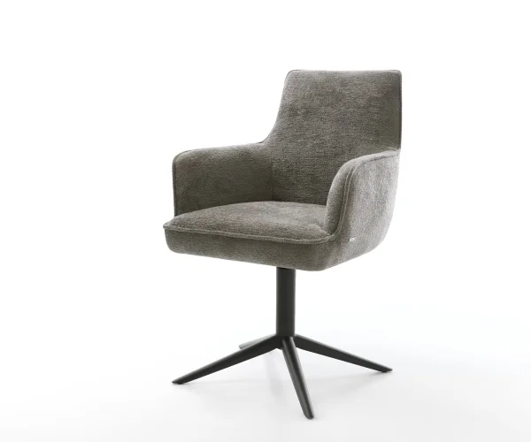 Drehstuhl Heira-Flex mit Armlehnen Bouclé Soft Schlamm Fußkreuz Schwarz 360° drehbar Wippfunktion Taschenfederkern