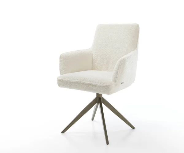 Drehstuhl Heira-Flex mit Armlehnen Bouclé Weiß Kreuzgestell breit Effektfinish Titan 360° drehbar Taschenfederkern