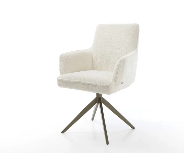 Drehstuhl Heira-Flex mit Armlehnen Bouclé Weiß Kreuzgestell breit Effektfinish Titan 360° drehbar Wippfunktion Taschenfederkern