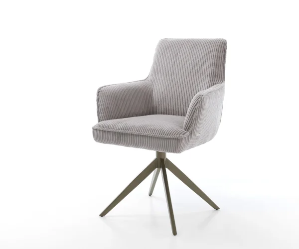 Drehstuhl Heira-Flex mit Armlehnen Cord Silbergrau Kreuzgestell breit Effektfinish Titan 360° drehbar Wippfunktion Taschenfederkern