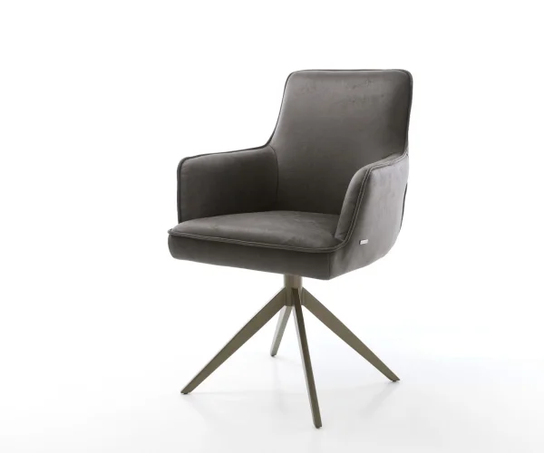 Drehstuhl Heira-Flex mit Armlehnen Mikrofaser Anthrazit Vintage Kreuzgestell breit Effektfinish Titan 360° drehbar Wippfunktion Taschenfederkern