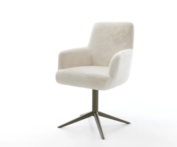 Drehstuhl Heira-Flex mit Armlehnen Plüsch Creme-Weiß Fußkreuz Effektfinish Titan 360° drehbar Wippfunktion Taschenfederkern