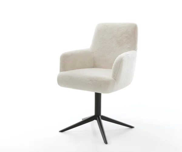 Drehstuhl Heira-Flex mit Armlehnen Plüsch Creme-Weiß Fußkreuz Schwarz 360° drehbar Wippfunktion Taschenfederkern