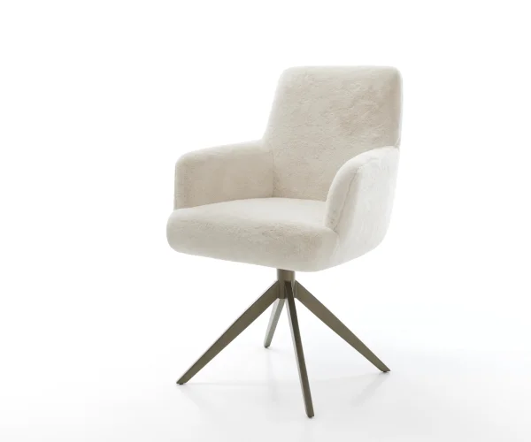 Drehstuhl Heira-Flex mit Armlehnen Plüsch Creme-Weiß Kreuzgestell breit Effektfinish Titan 360° drehbar Wippfunktion Taschenfederkern