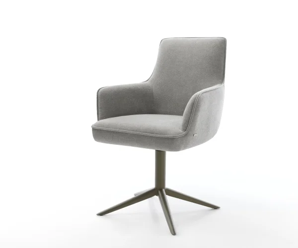 Drehstuhl Heira-Flex mit Armlehnen Strukturstoff Soft Grau Fußkreuz Effektfinish Titan 360° drehbar Wippfunktion Taschenfederkern
