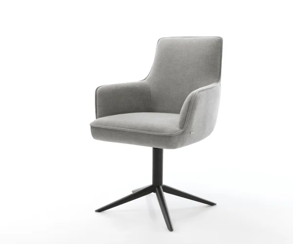 Drehstuhl Heira-Flex mit Armlehnen Strukturstoff Soft Grau Fußkreuz Schwarz 360° drehbar Wippfunktion Taschenfederkern