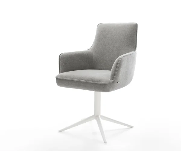 Drehstuhl Heira-Flex mit Armlehnen Strukturstoff Soft Grau Fußkreuz Weiß 360° drehbar Wippfunktion Taschenfederkern