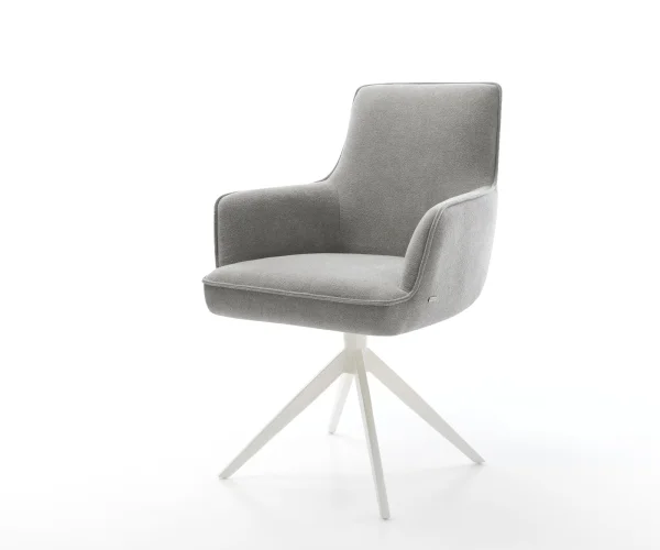 Drehstuhl Heira-Flex mit Armlehnen Strukturstoff Soft Grau Kreuzgestell breit Weiß 360° drehbar Wippfunktion Taschenfederkern