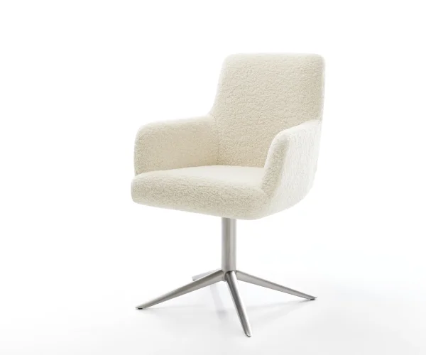 Drehstuhl Heira-Flex mit Armlehnen Teddystoff Beige Fußkreuz Edelstahl 360° drehbar Wippfunktion Taschenfederkern