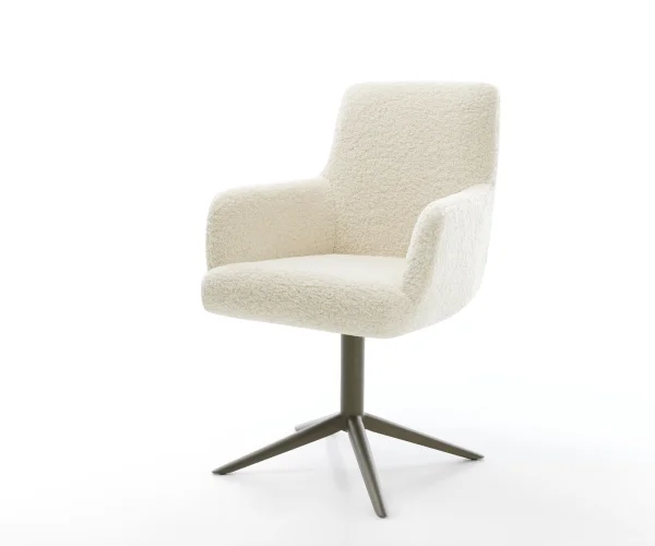 Drehstuhl Heira-Flex mit Armlehnen Teddystoff Beige Fußkreuz Effektfinish Titan 360° drehbar Wippfunktion Taschenfederkern