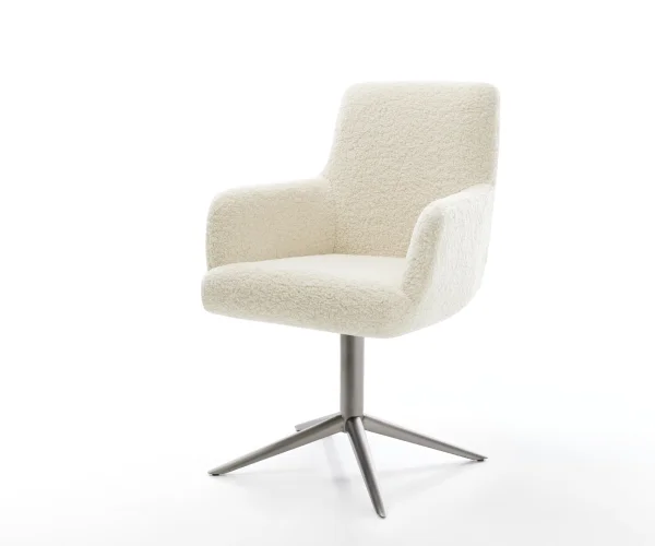 Drehstuhl Heira-Flex mit Armlehnen Teddystoff Beige Fußkreuz Graphit 360° drehbar Wippfunktion Taschenfederkern