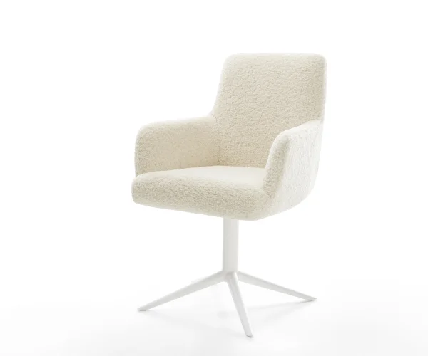 Drehstuhl Heira-Flex mit Armlehnen Teddystoff Beige Fußkreuz Weiß 360° drehbar Wippfunktion Taschenfederkern
