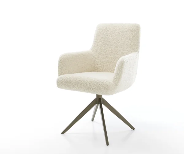 Drehstuhl Heira-Flex mit Armlehnen Teddystoff Beige Kreuzgestell breit Effektfinish Titan 360° drehbar Wippfunktion Taschenfederkern