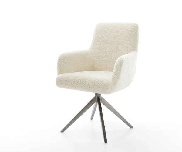 Drehstuhl Heira-Flex mit Armlehnen Teddystoff Beige Kreuzgestell breit Graphit 360° drehbar Wippfunktion Taschenfederkern