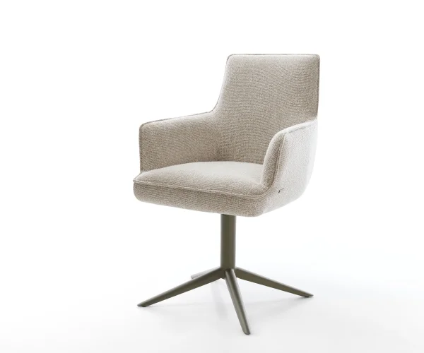 Drehstuhl Heira-Flex mit Armlehnen Webstoff Soft Beige Fußkreuz Effektfinish Titan 360° drehbar Wippfunktion Taschenfederkern