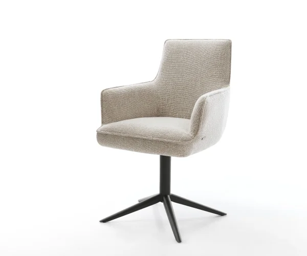 Drehstuhl Heira-Flex mit Armlehnen Webstoff Soft Beige Fußkreuz Schwarz 360° drehbar Wippfunktion Taschenfederkern