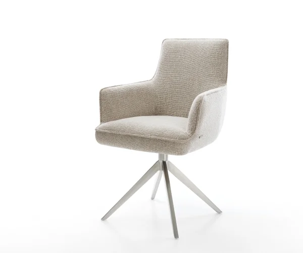Drehstuhl Heira-Flex mit Armlehnen Webstoff Soft Beige Kreuzgestell breit Edelstahl 360° drehbar Wippfunktion Taschenfederkern