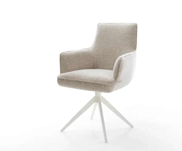 Drehstuhl Heira-Flex mit Armlehnen Webstoff Soft Beige Kreuzgestell breit Weiß 360° drehbar Wippfunktion Taschenfederkern