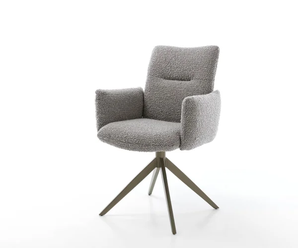 Drehstuhl Jova-Flex mit Armlehnen Bouclé Silbergrau Kreuzgestell breit Effektfinish Titan 360° drehbar Taschenfederkern
