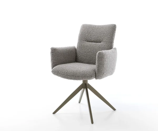 Drehstuhl Jova-Flex mit Armlehnen Bouclé Silbergrau Kreuzgestell breit Effektfinish Titan 360° drehbar Wippfunktion Taschenfederkern