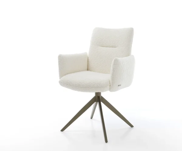 Drehstuhl Jova-Flex mit Armlehnen Bouclé Weiß Kreuzgestell breit Effektfinish Titan 360° drehbar Wippfunktion Taschenfederkern