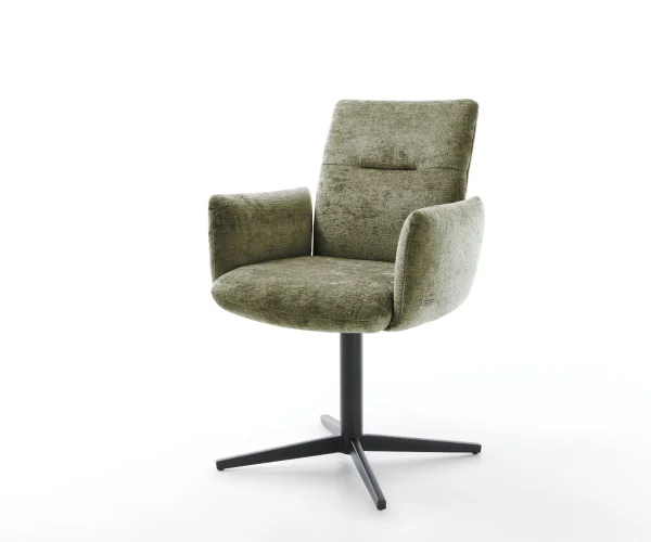 Drehstuhl Jova-Flex mit Armlehnen Chenille Olive Fußkreuz Schwarz 360° drehbar Taschenfederkern