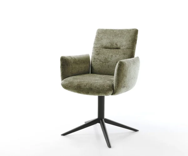 Drehstuhl Jova-Flex mit Armlehnen Chenille Olive Fußkreuz Schwarz 360° drehbar Wippfunktion