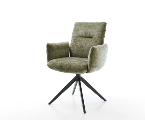 Drehstuhl Jova-Flex mit Armlehnen Chenille Olive Kreuzgestell breit Schwarz 360° drehbar Wippfunktion
