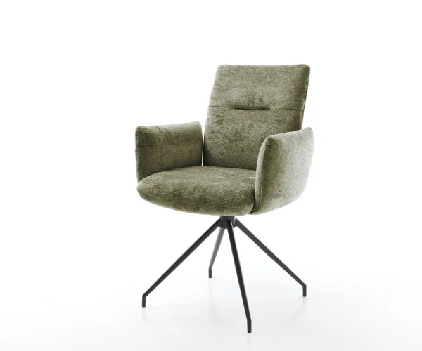 Drehstuhl Jova-Flex mit Armlehnen Chenille Olive Kreuzgestell konisch Schwarz 180° drehbar Taschenfederkern