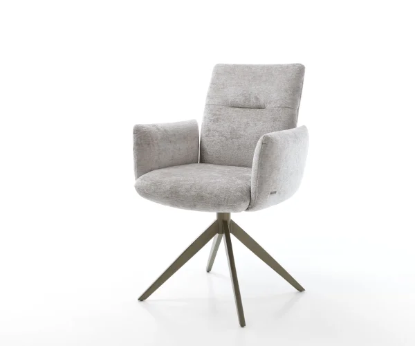 Drehstuhl Jova-Flex mit Armlehnen Chenille Silbergrau Kreuzgestell breit Effektfinish Titan 360° drehbar Taschenfederkern