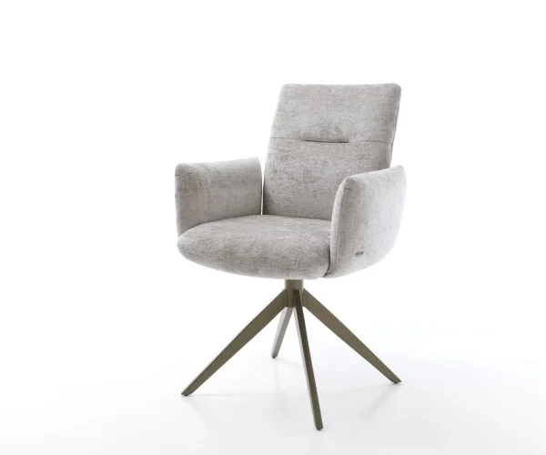 Drehstuhl Jova-Flex mit Armlehnen Chenille Silbergrau Kreuzgestell breit Effektfinish Titan 360° drehbar Wippfunktion Taschenfederkern