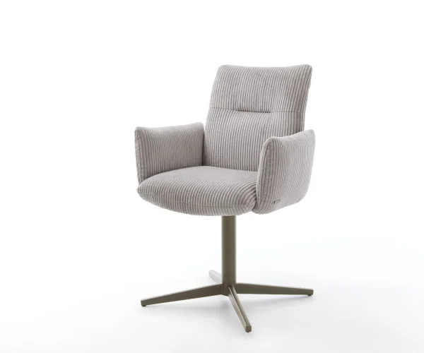 Drehstuhl Jova-Flex mit Armlehnen Cord Silbergrau Fußkreuz Effektfinish Titan 360° drehbar Taschenfederkern