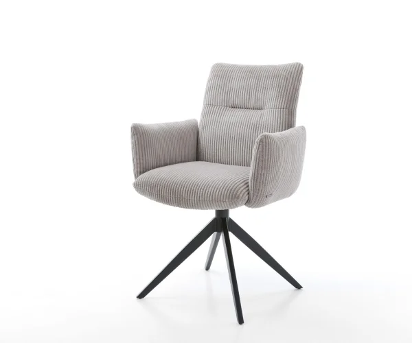 Drehstuhl Jova-Flex mit Armlehnen Cord Silbergrau Kreuzgestell breit Schwarz 360° drehbar Wippfunktion Taschenfederkern