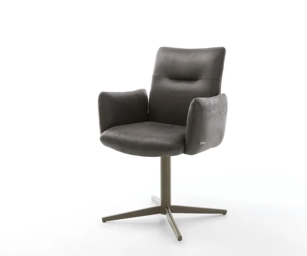 Drehstuhl Jova-Flex mit Armlehnen Mikrofaser Anthrazit Vintage Fußkreuz Effektfinish Titan 360° drehbar Taschenfederkern