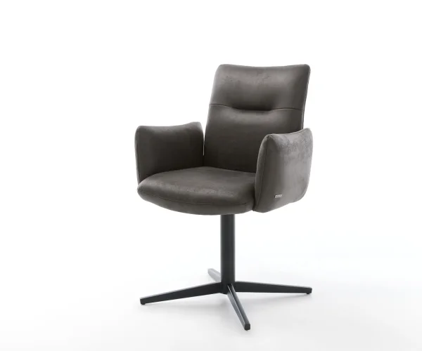 Drehstuhl Jova-Flex mit Armlehnen Mikrofaser Anthrazit Vintage Fußkreuz Schwarz 360° drehbar Taschenfederkern