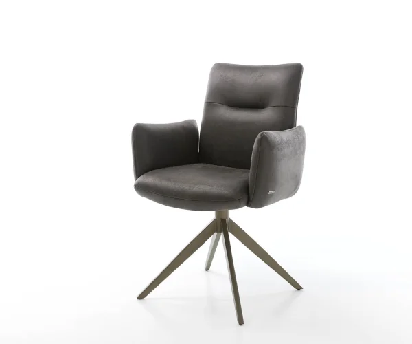 Drehstuhl Jova-Flex mit Armlehnen Mikrofaser Anthrazit Vintage Kreuzgestell breit Effektfinish Titan 360° drehbar Taschenfederkern