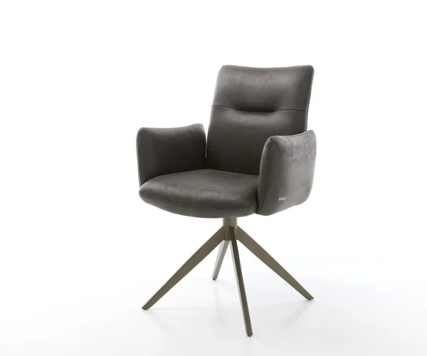 Drehstuhl Jova-Flex mit Armlehnen Mikrofaser Anthrazit Vintage Kreuzgestell breit Effektfinish Titan 360° drehbar Wippfunktion Taschenfederkern
