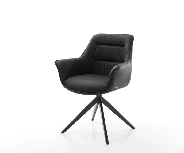 Drehstuhl Kaira-Flex Echt-Leder Schwarz Kreuzgestell breit Schwarz 360° drehbar Wippfunktion