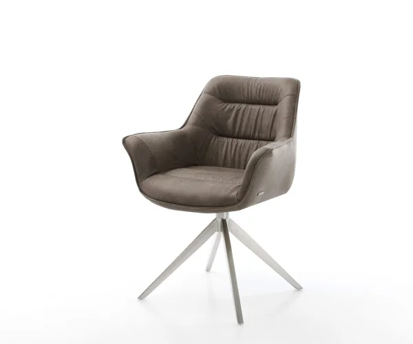 Drehstuhl Kaira-Flex Mikrofaser Taupe Vintage Kreuzgestell breit Edelstahl 360° drehbar Wippfunktion