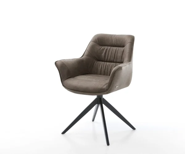 Drehstuhl Kaira-Flex Mikrofaser Taupe Vintage Kreuzgestell breit Schwarz 360° drehbar Wippfunktion