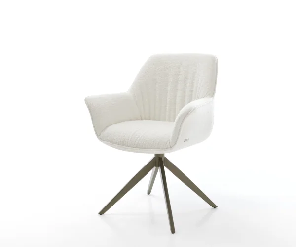 Drehstuhl Keila-Flex mit Armlehnen Bouclé Soft Beige Kreuzgestell breit Effektfinish Titan 360° drehbar Wippfunktion