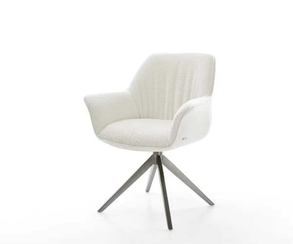 Drehstuhl Keila-Flex mit Armlehnen Bouclé Soft Beige Kreuzgestell breit Graphit 360° drehbar Wippfunktion