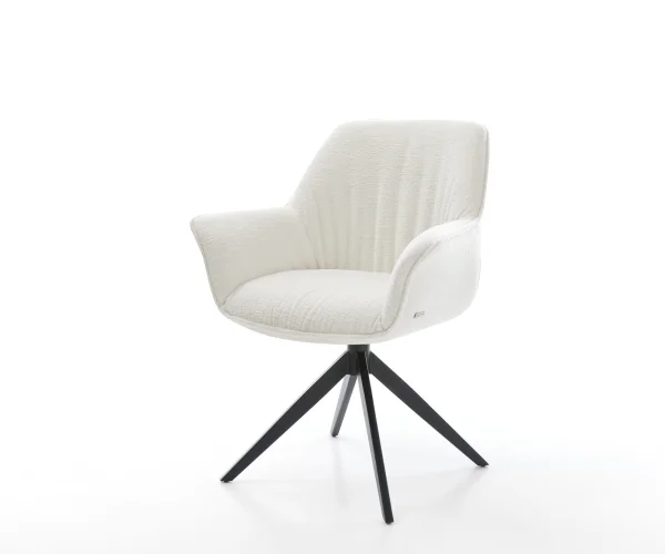 Drehstuhl Keila-Flex mit Armlehnen Bouclé Soft Beige Kreuzgestell breit Schwarz 360° drehbar Wippfunktion